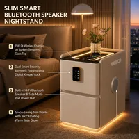 Table de chevet intelligente moderne avec chargeur sans fil, haut-parleur Bluetooth, verrouillage par empreinte digitale, armoire latérale à double tiroir