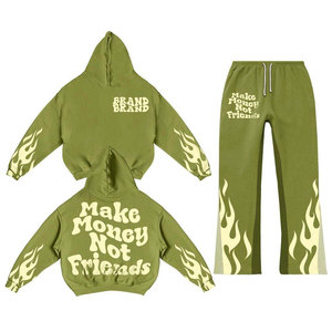 Survêtements évasés personnalisés avec fermeture éclair 500 GSM combinaison de jogging à jambe droite survêtement en détresse ensembles de sweats à capuche et de pantalons de survêtement pour hommes - Product Image 1