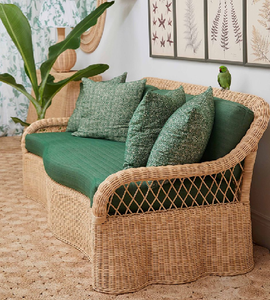 Bamboo <b>sofa</b> with thick <b>green</b> <b>cushions</b> and matching shelves. Available at wholesale prices - Product Image 6
