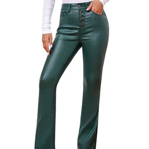 Pantalones Casuales de Cuero para Mujer, Hechos a Mano, Personalizados, de Invierno, Corte Recto Medio, Transpirables, Cómodos, Ecológicos, Resistentes al Viento - Product Image 1