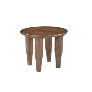 Kashew系列烟草棕色现代圆形茶几中心桌自然饰面客厅家具
