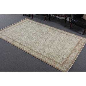 พรมขนสัตว์สีเบจสีน้ำตาล6x9ft แฮนด์เมดสไตล์คลาสสิกงานเย็บปะติดด้วยสี่เหลี่ยมผืนผ้าแบบตุรกีสำหรับห้องนั่งเล่นยางข้างเตียงสำหรับวัยรุ่น - Product Image 2