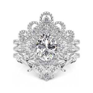 Jeulia Vintage Oval Cut Bridal <b>Ring</b> <b>Set</b> Sterling <b>Silver</b> with Gold Plated Inlay - Product Image 1