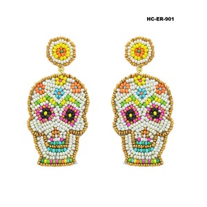 Vintage Festival Based Beaded Embroidery <b>Earrings</b> Crafted 100% Glass Beads Stainless Steel Featuring Colorful Attractive Party - Product Image 1