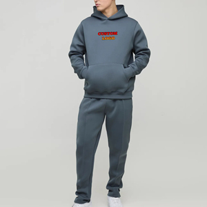 Vente en gros 100% coton polaire surdimensionné pour hommes Streetwear hiver survêtement poids moyen couleur unie pantalons de survêtement à capuche Hip Hop 2 pièces - Product Image 6