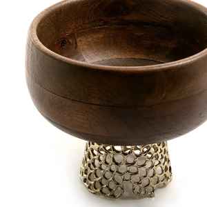 Tazón de Servir de Madera Oscura Hecho a Mano de Primera Calidad con Base Decorativa de Metal Dorado, Centro de Mesa para Cocina, Precio Bajo - Product Image 1