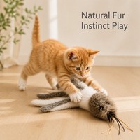 Jouet interactif pour chat en fourrure naturelle, queue de chat en fourrure de lapin froissée, jouet d'enrichissement pour chats d'intérieur et chatons