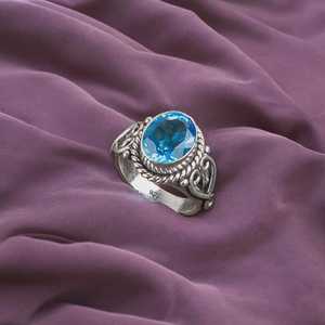 For Blue Topaz Ring Handmade Sterling <b>Silver</b> Luxury Vintage Style Women's Jewelry Elegant Gift for February Birthstone Rhodium - Product Image 2