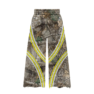 Pantalon de survêtement évasé à quatre rayures imprimé d'arbres de grande taille 400gsm personnalisé et ensembles de survêtement à capuche en U à fermeture éclair complète - Product Image 4