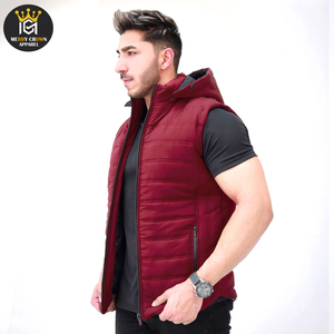 Men's Customized Made Zip-Up Stand Collar Fleece <b>Vest</b>, Warm Winter Wear In Maroon Color Latest Style Puffer <b>Vest</b> For Men - Product Image 3