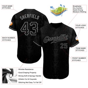 Custom Black Snakeskin Black-Gray <b>3D</b> Pattern <b>Design</b> Authentic Baseball Jersey - Product Image 2