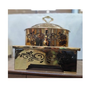 ELEGANT DESIGNS Réchaud à buffet en acier inoxydable Art Déco de 9 litres, ensemble de réchauds à nourriture, couleur or, durable, utilisation en restauration, hôtel - Product Image 1