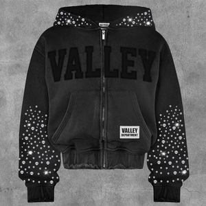 Servicio de OEM Sudaderas con capucha de lavado ácido de gran tamaño con estampado de hojaldre Fleece Rhinestone Streetwear Hip Hop Pullover Sudadera - Product Image 2