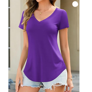 Nouveau style 100% coton pour femmes T-shirts col rond coupe ajustée décontracté motif solide du Bangladesh pour l'été - Product Image 3