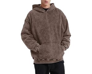 Sweat à capuche ample en coton délavé pour homme, style streetwear décontracté, avec poche imprimée en relief et impression numérique pour l'hiver - Product Image 5