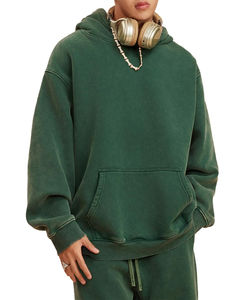 Diseño personalizado 450 Gms 100% algodón Streetwear doble capa lavado ácido Sudadera con capucha bordado trabajador con capucha chaqueta de invierno para hombre - Product Image 3