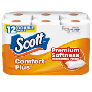 Scott ComfortPlus Lot de 12 papiers hygiéniques jetables 1 pli 231 feuilles par rouleau de lingettes humides solides et douces sûres pour les fosses septiques - Product Image 1