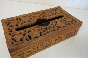 Rustic Wooden Carved <b>Floral</b> Pattern Premium Quality Engraved Handcrafted Tissue <b>Box</b> Holder for Farmhouse Decor Tradebyd - Product Image 2