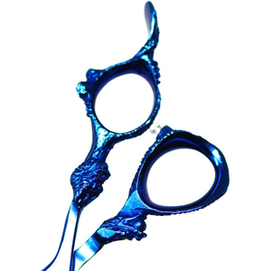 Ciseaux de barbier professionnels avec poignée de dragon enduite bleue Pointe de lame tranchante en acier inoxydable Pochette en cuir PU - Product Image 4