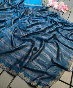 Sari de Seda Georgette Estampado Contemporáneo con Tejido para Mujer, Estilo Moderno de la Ropa Tradicional India para Fiestas - Product Image 4