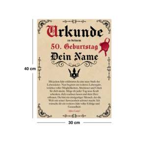 Certificado de Cumpleaños Estilo Pergamino Antiguo, Personalizable con Nombre y Edad Deseados, 30x40 cm, Set de Regalo Empresarial - Product Image 1