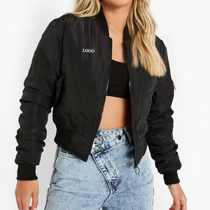 Custom Logo Women's <b>Black</b> Bomber Jacket Wholesale <b>Windbreaker</b> Streetwear Flight Jacket Oversized Varsity Coat Slim Fit Zipper - Product Image 4