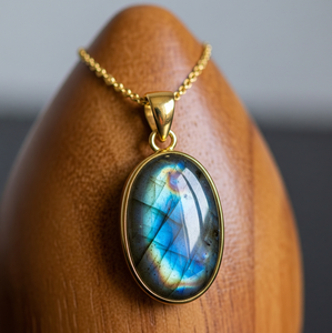 Personnalisable Chaîne Dainty en Argent Sterling 925 Or 18K Forme Ovale Pendentif Bohème Naturel labradorite Guérison Cristal Mode - Product Image 6