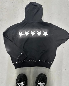 Hip Hop Vintage Rivets Decorated <b>Black</b> Hoodie Winter Y2k <b>Man</b> Hoodi Letter Patchwork Long Sleeve Goth Casual Sweatshirt - Product Image 2