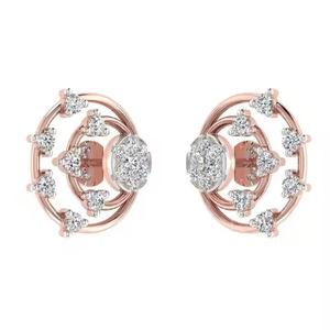 Pendientes de Oro Rosa de 18k con Diamantes, Pendientes de Diamantes Cultivados en Laboratorio, Pendientes de Botón para Mujer - Product Image 1