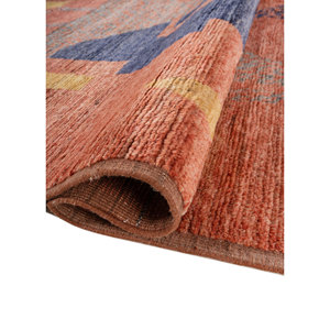 Tapis en laine noués à la main Blythe, motif abstrait rouge et orange, grande surface 9x12 pour entrée de maison, style Kilim - Re-1616 - Product Image 2