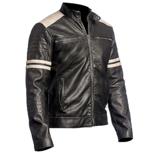 Por encargo de los hombres Slim Fit motocicleta Biker chaqueta de cuero genuino Precio al por mayor a prueba de viento chaquetas de cuero de moto - Product Image 2