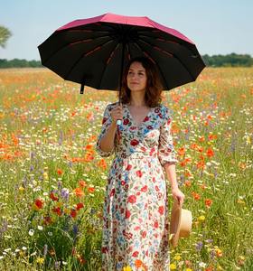 Paraguas Plegable Clásico de Poliéster con Varillas Reforzadas, Semi-Automático, Protección Solar y Contra la Lluvia, Resistente al Viento, Multicolor, Premium, Unisex - Product Image 1