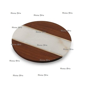 Tabla de cortar de queso de madera y mármol hecha a mano, tabla de queso de forma redonda de diseñador para accesorios de cocina - Product Image 4