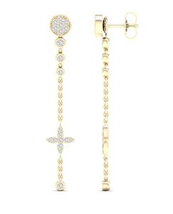 Modern Minimalist Fleur Disc <b>Threader</b> <b>Earrings</b> with White Gold Diamond Statement Fashion Jewelry for Engagement Party Occasions - Product Image 1