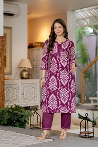 Elegant Women Purple Printed Cotton Salwar Kameez Set with Dupatta Traditional Casual Ethnic Wear <b>Ankle</b> Length Regular Fit India - Product Image 2