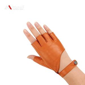Gants à demi-doigts en cuir de peau de mouton pour hommes et femmes - Product Image 2