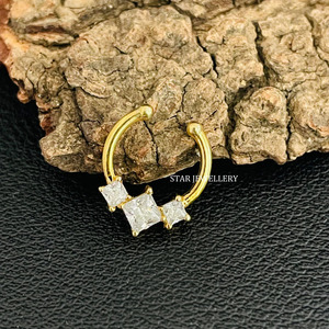 14K Solid <b>Gold</b> Moissanite Princess Cut Diamond Trio Stone Luxury Septum Clicker Fine Jewelry Gift - Product Image 2