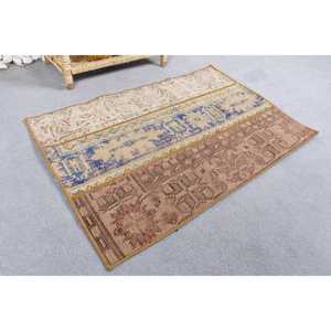 2x3 ft Vintage Rug, Turkish Rug, <b>Brown</b> Striped <b>Wool</b> Rug - Product Image 2