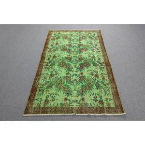 Tapis turc à accents marocains 3,6x6,5 pieds, tapis en laine vintage vert marocain - Product Image 1