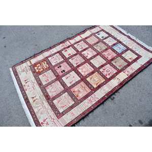 Alfombra Kilim turca Vintage 37X6 pies Material de lana de estilo rojo y blanco con respaldo de látex para entrada de 10mm de espesor - Product Image 2