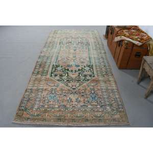 Alfombra Turca Vintage de 4.2x9.4 pies, Alfombra de Lana Azul - Product Image 1