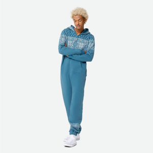 Mono alpino azul desteñido Unisex, encaje Vintage, logotipo bordado, cierre de cremallera, 50% poliéster, 50% Algodón, bolsillos laterales estampados - Product Image 1