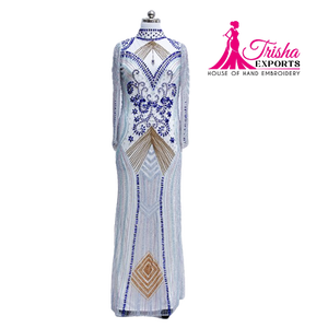 Tissu brodé élégant avec panneau en filet avant et arrière Panneau en filet brodé avec techniques tissées - Product Image 1