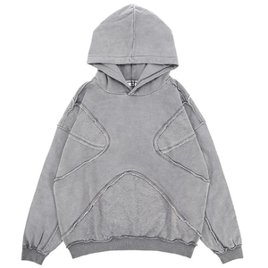 เสื้อฮู้ดดี้ผ้าฝ้าย 100% คุณภาพสูง ดีไซน์ปักลายขาดๆ แต่งสีซีด แต่งขอบดิบ ประดับด้วยเพชรเทียม - Product Image 1