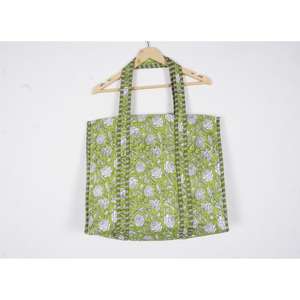 Sacs à main matelassés bloc à main imprimé pur coton avec sacs à provisions matelassés imprimés à la main bloc impression coton marché sac en gros - Product Image 2