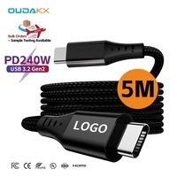 Cable USB C de Nailon Trenzado de 240 W PD3.1, 5 Metros, Alta Velocidad, 20 Gbps, Cables Premium con Certificación 4K E-Marker CE, Cable de Carga para Computadora Portátil