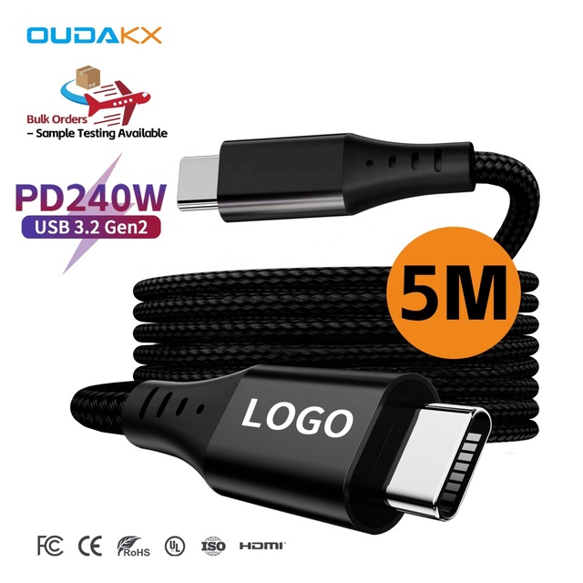 Nylon Braided 240W PD3.1 USB C Cable 5M High Speed 20Gbps Data Premium Cables 4K E-Marker CE Certified Ladekabel for Laptop PC