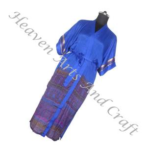 Bohemio indio hecho a mano Vintage seda Sari Floral impreso ropa de dormir Albornoz Maxi vestido étnico playa verano venta al por mayor KL017 - Product Image 1