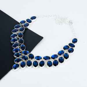 Collier en argent sterling 925 avec émeraude bleue fait à la main bijoux religieux chrétiens chaîne à maillons en laiton pour les occasions de mariage - Product Image 3