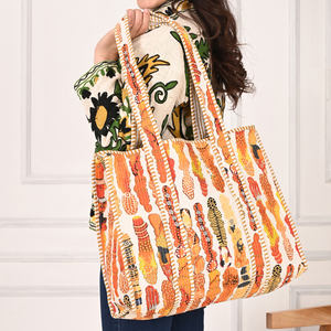 Haute qualité dernière impression personnalisée réutilisable décontracté Shopping sac fourre-tout en coton sacs matelassés colorés - Product Image 3